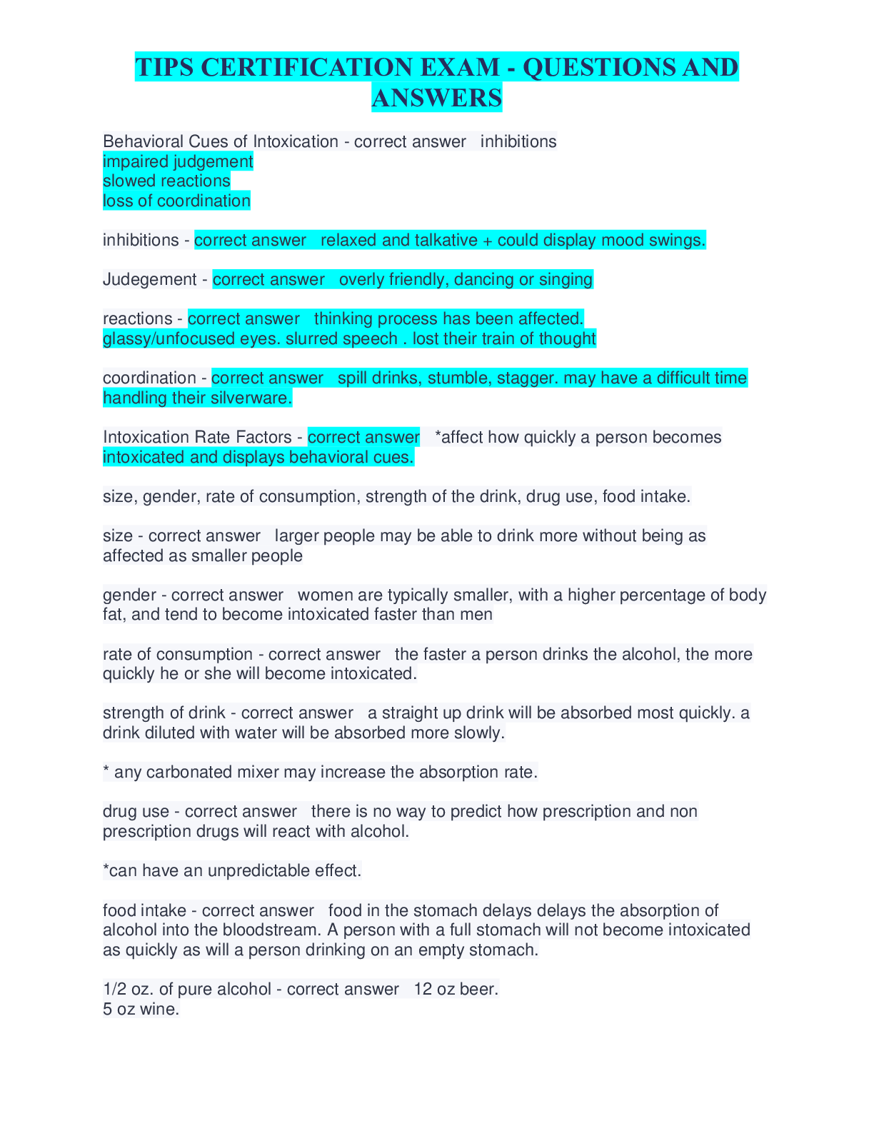 Preview image for TIPS CERTIFICATION EXAM - QUESTIONS AND ANSWERS